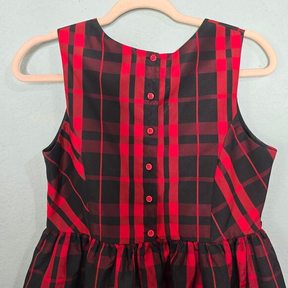 CHEROKEE Girls‎ XL Red Black Plaid Taffeta Dress Lined Sleeveless Buttons A-Line - Picture 5 of 9